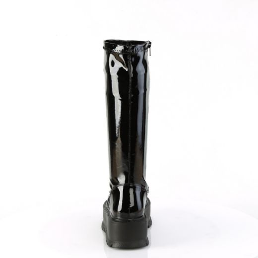 Product image of Demonia SLACKER-200 Blk Pat 2 Inch PF STR Knee High Boot 1/2 Side Zip