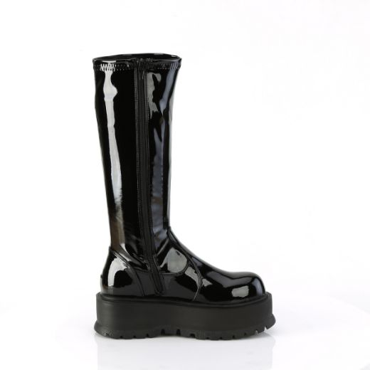 Product image of Demonia SLACKER-200 Blk Pat 2 Inch PF STR Knee High Boot 1/2 Side Zip
