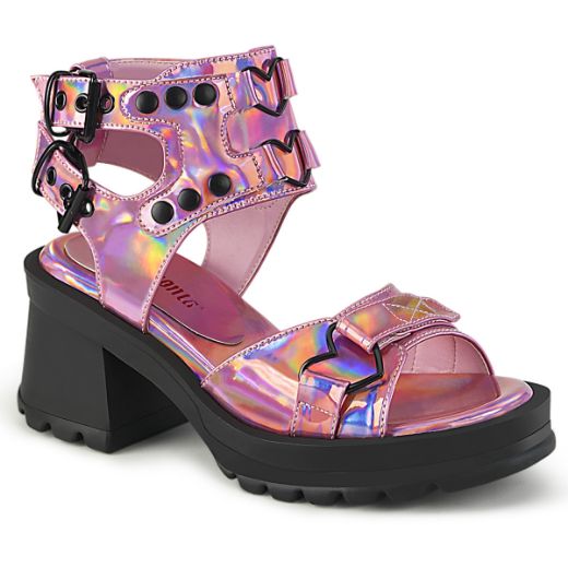 Product image of Demonia BRATTY-07 Pink Holo Pat 2 3/4 Inch Heel 1 Inch Platform Ankle Strap Sandal