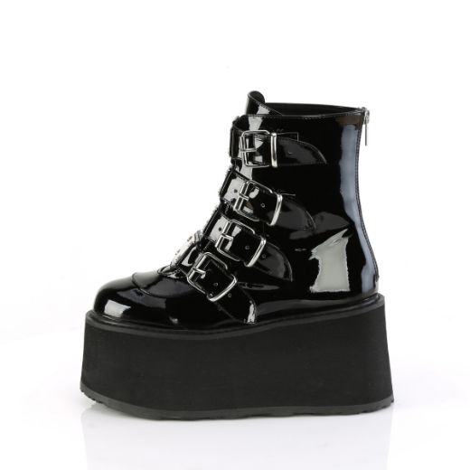 Product image of Demonia DAMNED-105 Blk Pat 3 1/2 Inch PF Ankle Bootw/ 4 Buckle Straps Back MetalZip