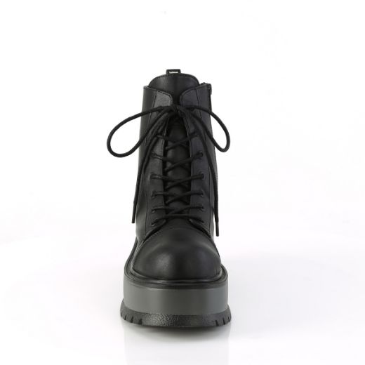 Product image of Demonia SLACKER-55 Blk Vegan Leather 2 Inch PF Lace-Up Ankle Boot Side Zip