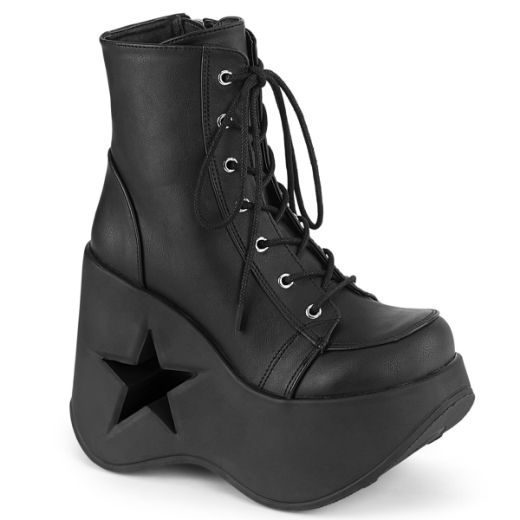 Product image of Demonia DYNAMITE-106 Blk Vegan Leather 5 Inch Star Cutout PF Wedge Lace-Up Ankle Boot Inside Zip
