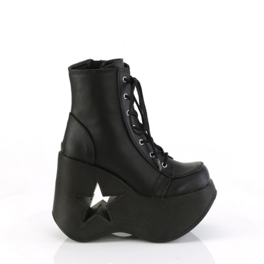 Product image of Demonia DYNAMITE-106 Blk Vegan Leather 5 Inch Star Cutout PF Wedge Lace-Up Ankle Boot Inside Zip