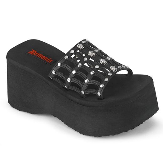 Product image of Demonia FUNN-13 Blk Vegan Leather 3 1/2 Inch PF Studded Spiderweb Slide Sandal