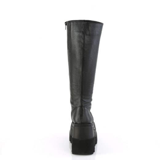 Product image of Demonia SHAKER-100WC Blk Vegan Leather 4 1/2 Inch Wedge PF Wide Calf Knee High Boot Inside Zip