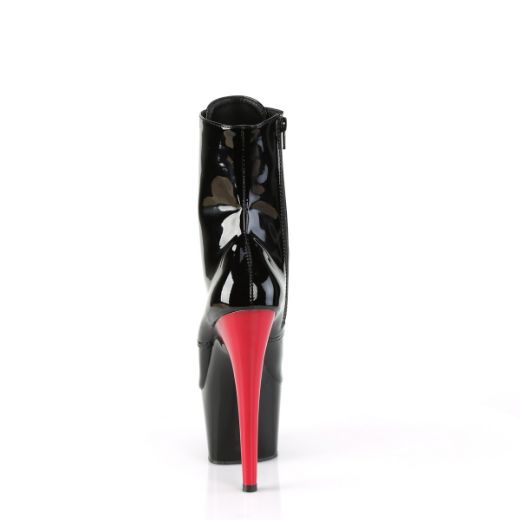 Product image of Pleaser ADORE-1020 Blk Pat/Blk-Red 7 Inch Heel 2 3/4 Inch PF Two Tone Lace-Up Ankle Boot Side ZIp