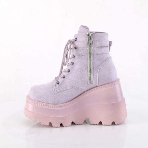 Product image of Demonia SHAKER-52 Lavender Vegan Suede 4 1/2 Inch Wedge PF Ankle Boot Side Zip
