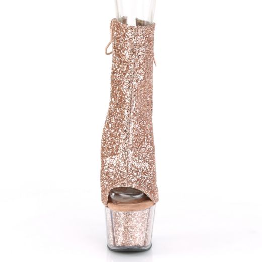 Product image of Pleaser Adore-1018G Rose Gold Glitter/Rose Gold Glitter, 7 inch (17.8 cm) Heel, 2 3/4 inch (7 cm) Platform Ankle Boot