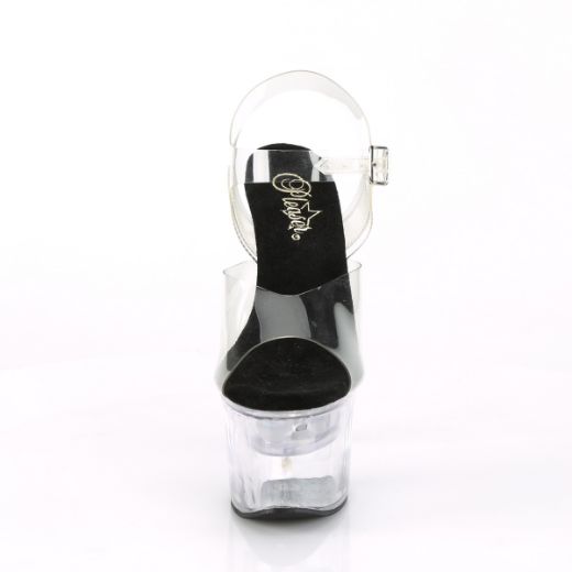 Product image of Pleaser Flashdance-708 Clear-Black/Clear, 7 inch (17.8 cm) Heel, 2 3/4 inch (7 cm) Platform Sandal Shoes