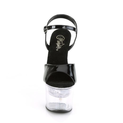 Product image of Pleaser Flashdance-709 Black Patent/Clear, 7 inch (17.8 cm) Heel, 2 3/4 inch (7 cm) Platform Sandal Shoes