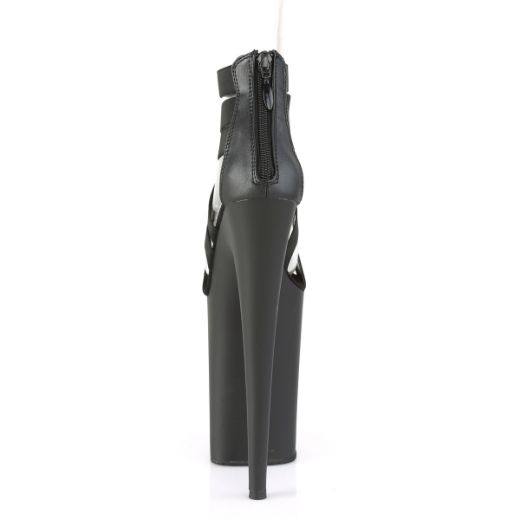 Product image of Pleaser Infinity-969 Black Elastic Band-Faux Leather/Black Matter, 9 inch (22.9 cm) Heel, 5 1/4 inch (13.3 cm) Platform Sandal Shoes