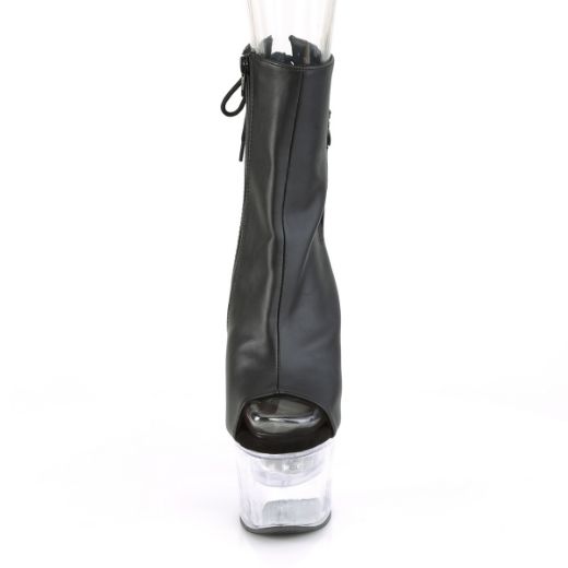 Product image of Pleaser Flashdance-1018-7 Black Faux Leather/Clear, 7 inch (17.8 cm) Heel, 2 3/4 inch (7 cm) Platform Ankle Boot