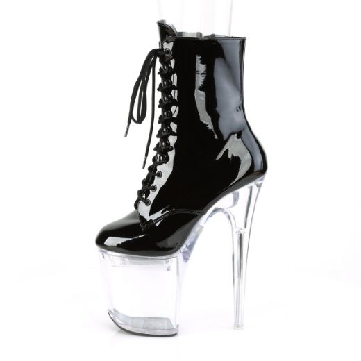 Product image of Pleaser Flashdance-1020-8 Black Patent/Clear, 8 inch (20.3 cm) Heel, 4 inch (10.2 cm) Platform Ankle Boot