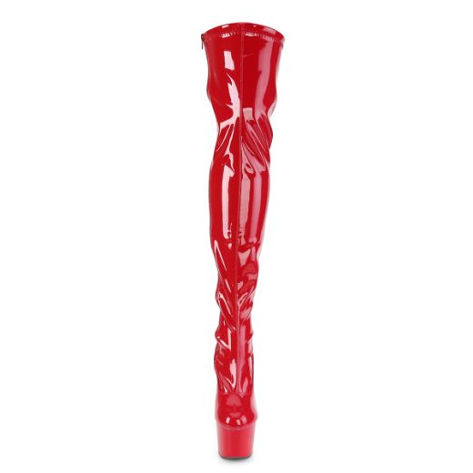 Product image of Pleaser Adore-3000 Red Stretch Patent/Red, 7 inch (17.8 cm) Heel, 2 3/4  inch (7 cm) Platform Thigh High Boot