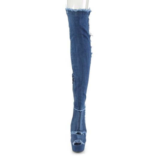 Product image of Pleaser Delight-3030 Denim Blue Stretch Fabric, 6 inch (15.2 cm) Heel, 1 3/4 inch (4.4 cm) Platform Thigh High Boot