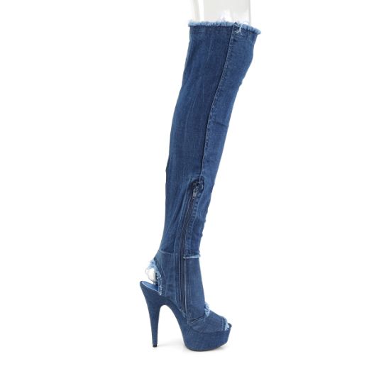 Product image of Pleaser Delight-3030 Denim Blue Stretch Fabric, 6 inch (15.2 cm) Heel, 1 3/4 inch (4.4 cm) Platform Thigh High Boot