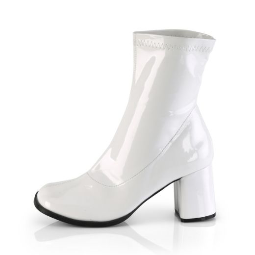 Product image of Funtasma Gogo-150 White Stretch Patent, 3 inch (7.6 cm) Block Heel Ankle Boot