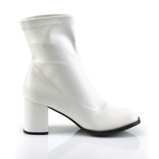 Product image of Funtasma Gogo-150 White Stretch Pu, 3 inch (7.6 cm) Block Heel Ankle Boot