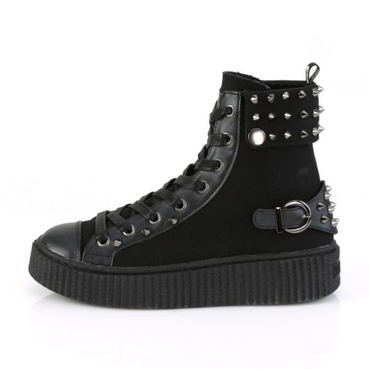 Product image of Demonia Sneeker-266 Black Canvas-Vegan Leather, 1 1/2 inch Platform Ankle Boot