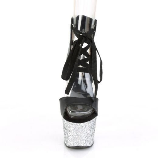 Product image of Pleaser ADORE-700-14LG Black Faux Leather/Silver Multicolour Glitter 7 inch (17.8 cm) Heel 2 3/4 inch (7 cm) Platform Front Lace-Up Sandal Shoes