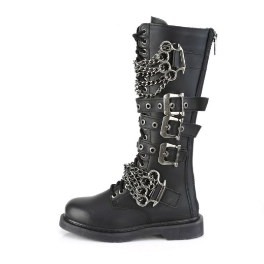 Product image of Demonia Bolts-450 Black Vegan Faux Leather 1 1/4 inch (3.2 cm) Heel 20 Eyelet  Knee High Combat Boot Side Zip