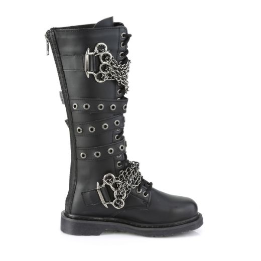 Product image of Demonia Bolts-450 Black Vegan Faux Leather 1 1/4 inch (3.2 cm) Heel 20 Eyelet  Knee High Combat Boot Side Zip