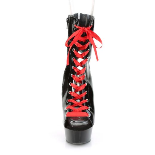 Product image of Pleaser DELIGHT-1016FH Black Patent/Black 6 inch (15.2 cm) Heel 1 3/4 inch (4.5 cm) Platform Open Toe/Heel Ankle Boot With  Corset Lacing