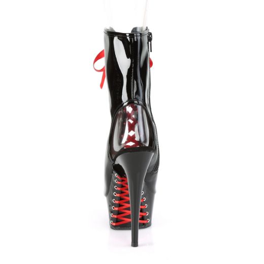 Product image of Pleaser DELIGHT-1016FH Black Patent/Black 6 inch (15.2 cm) Heel 1 3/4 inch (4.5 cm) Platform Open Toe/Heel Ankle Boot With  Corset Lacing