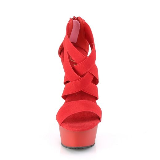 Product image of Pleaser DELIGHT-669 Red Elastic Band-Faux Leather/Red Matte 6 inch (15.2 cm) Heel 1 3/4 inch (4.5 cm) Platform Criss Cross Sandal Back Zip Shoes