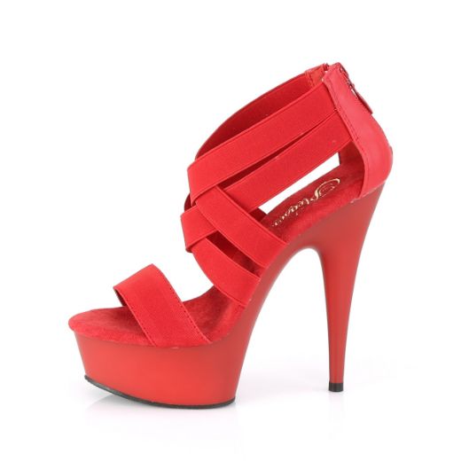 Product image of Pleaser DELIGHT-669 Red Elastic Band-Faux Leather/Red Matte 6 inch (15.2 cm) Heel 1 3/4 inch (4.5 cm) Platform Criss Cross Sandal Back Zip Shoes