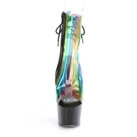 Product image of Pleaser ADORE-1018C-RB Rainbow Polyurethane (Pu)/Black 7 inch (17.8 cm) Heel 2 3/4 inch (7 cm) Platform Open Toe/Heel Ankle Boot Side Zip