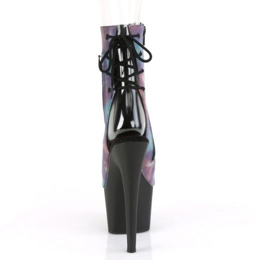 Product image of Pleaser ADORE-1018REFL Purple-Blue Reflective/Black Matte 7 inch (17.8 cm) Heel 2 3/4 inch (7 cm) Platform Open Toe/Heel Ankle Boot Side Zip