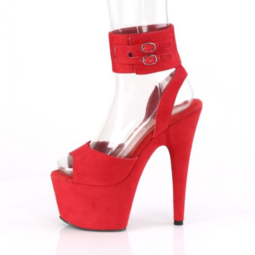 Product image of Pleaser ADORE-791FS Red Faux Suede/Red Faux Suede 7 inch (17.8 cm) Heel 2 3/4 inch (7 cm) Platform Ankle Strap Sandal Shoes