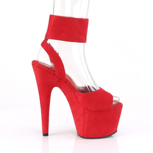 Product image of Pleaser ADORE-791FS Red Faux Suede/Red Faux Suede 7 inch (17.8 cm) Heel 2 3/4 inch (7 cm) Platform Ankle Strap Sandal Shoes
