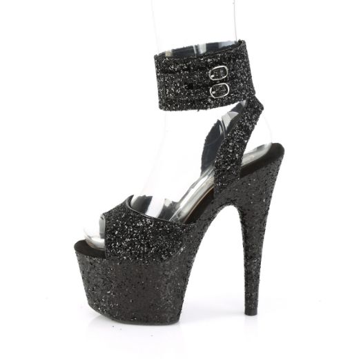 Product image of Pleaser ADORE-791LG Black Glitter/Black Glitter 7 inch (17.8 cm) Heel 2 3/4 inch (7 cm) Platform Glitter Ankle Strap Sandal Shoes