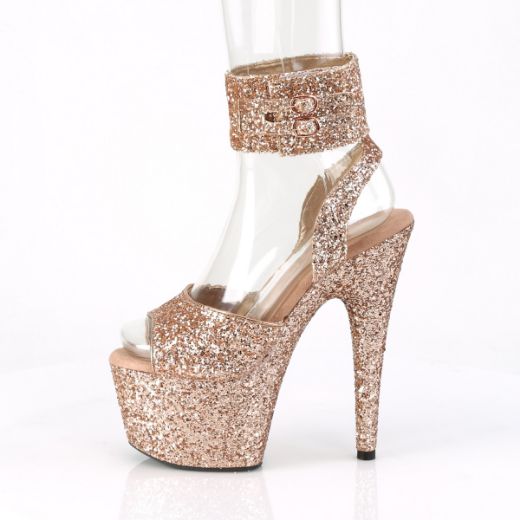 Product image of Pleaser ADORE-791LG Rose Gold Glitter/Rose Gold Glitter 7 inch (17.8 cm) Heel 2 3/4 inch (7 cm) Platform Glitter Ankle Strap Sandal Shoes
