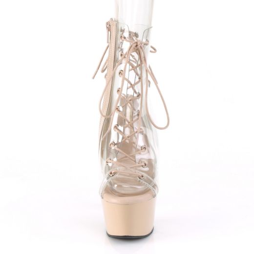 Product image of Pleaser ASPIRE-600-30 Clear/Nude 6 inch (15.2 cm) Heel 2 1/4 inch (5.7 cm) Platform Lace-Up Ankle Boot Side Zip