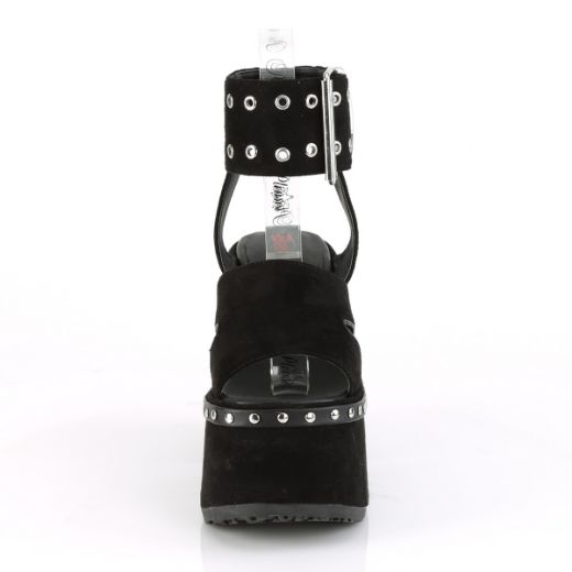 Product image of Demonia CAMEL-102 Black Vegan Faux Suede 5 inch (12.7 cm) Chunky Heel 3 inch (7.6 cm) Platform Eyelet Ankle Strap Sandal