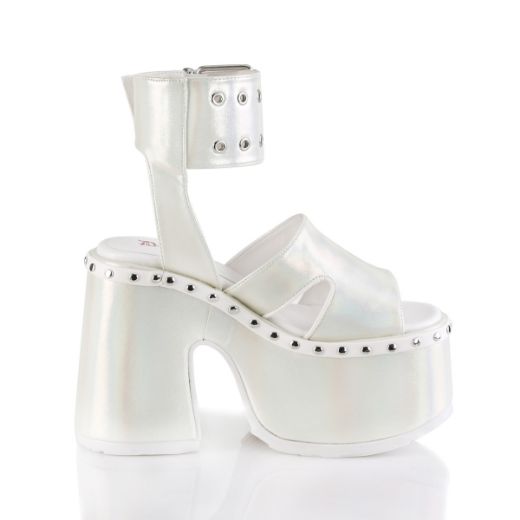 Product image of Demonia CAMEL-102 White Pearlized Holographic 5 inch (12.7 cm) Chunky Heel 3 inch (7.6 cm) Platform Eyelet Ankle Strap Sandal