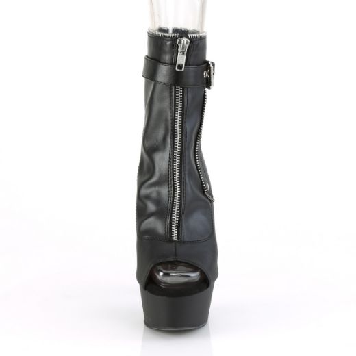 Product image of Pleaser DELIGHT-1035 Black Faux Leather/Black Matte 6 inch (15.2 cm) Heel 1 3/4 inch (4.5 cm) Platform Open Toe/Heel Ankle Boot Front Zip