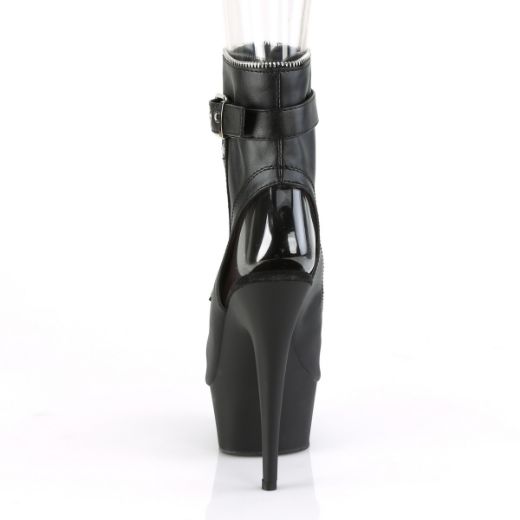 Product image of Pleaser DELIGHT-1035 Black Faux Leather/Black Matte 6 inch (15.2 cm) Heel 1 3/4 inch (4.5 cm) Platform Open Toe/Heel Ankle Boot Front Zip