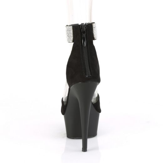 Product image of Pleaser DELIGHT-625 Black Faux Suede/Black Matte 6 inch (15.2 cm) Heel 1 3/4 inch (4.5 cm) Platform D'orsay Sandal With  Rhinestones Back Zip Shoes