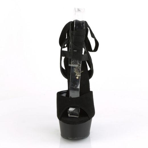 Product image of Pleaser DELIGHT-634 Black Faux Suede/Black Matte 6 inch (15.2 cm) Heel 1 3/4 inch (4.5 cm) Platform Criss Cross Ankle Wrap Sandal Shoes