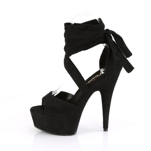 Product image of Pleaser DELIGHT-679 Black Faux Suede/Black Faux Suede 6 inch (15.2 cm) Heel 1 3/4 inch (4.5 cm) Platform Criss Cross Ankle Wrap Sandal Shoes