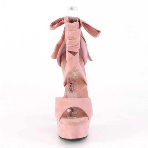 Product image of Pleaser DELIGHT-679 Baby Pink Faux Suede/Baby Pink Faux Suede 6 inch (15.2 cm) Heel 1 3/4 inch (4.5 cm) Platform Criss Cross Ankle Wrap Sandal Shoes