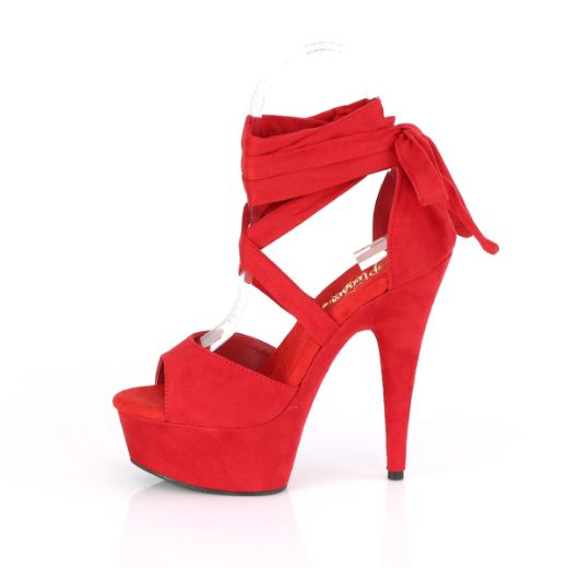 Product image of Pleaser DELIGHT-679 Red Faux Suede/Red Faux Suede 6 inch (15.2 cm) Heel 1 3/4 inch (4.5 cm) Platform Criss Cross Ankle Wrap Sandal Shoes