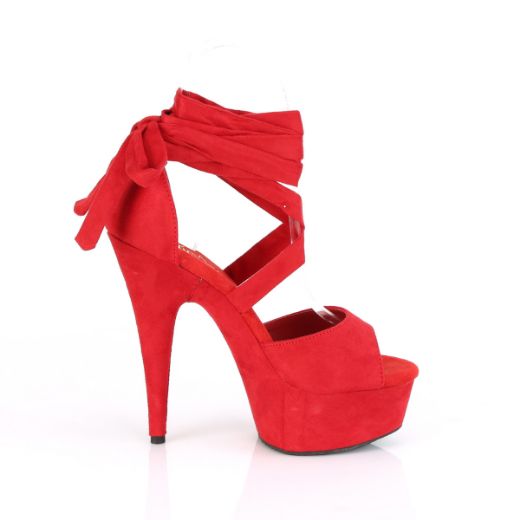 Product image of Pleaser DELIGHT-679 Red Faux Suede/Red Faux Suede 6 inch (15.2 cm) Heel 1 3/4 inch (4.5 cm) Platform Criss Cross Ankle Wrap Sandal Shoes
