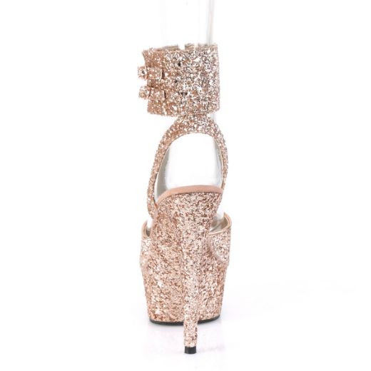 Product image of Pleaser DELIGHT-691LG Rose Gold Glitter/Rose Gold Glitter 6 inch (15.2 cm) Heel 1 3/4 inch (4.5 cm) Platform Glitter Ankle Strap Sandal Shoes