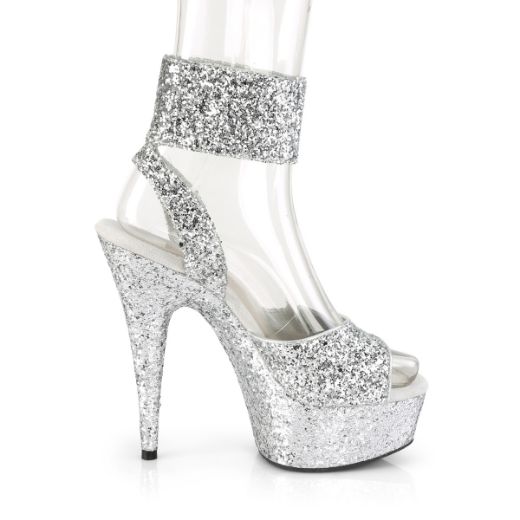 Product image of Pleaser DELIGHT-691LG Silver Glitter/Silver Glitter 6 inch (15.2 cm) Heel 1 3/4 inch (4.5 cm) Platform Glitter Ankle Strap Sandal Shoes