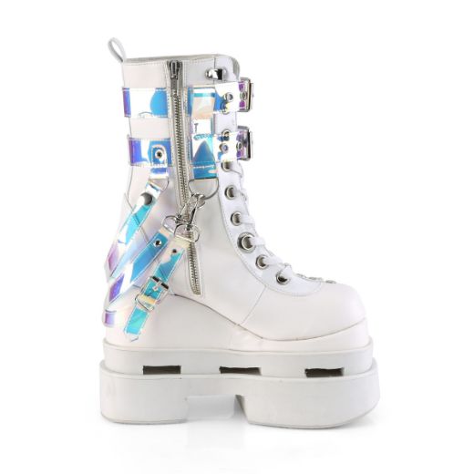 Product image of Demonia ETERNAL-115 White Vegan Faux Leather-Patent 5 inch Triple Tiered Wedge Cutout Platform Mid-Calf Bt Side Zip